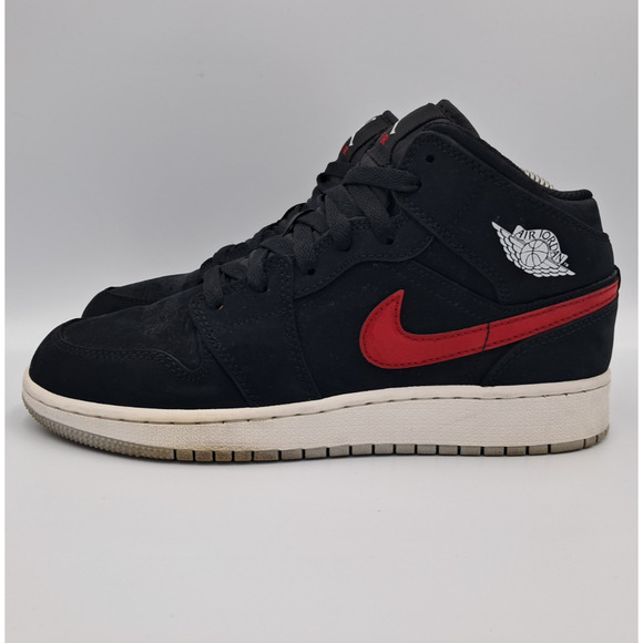 Size 5.5Y | 7W - Jordan 1 Mid Multi-Color Swoosh Black (GS) - 554725-065 - Picture 5 of 10